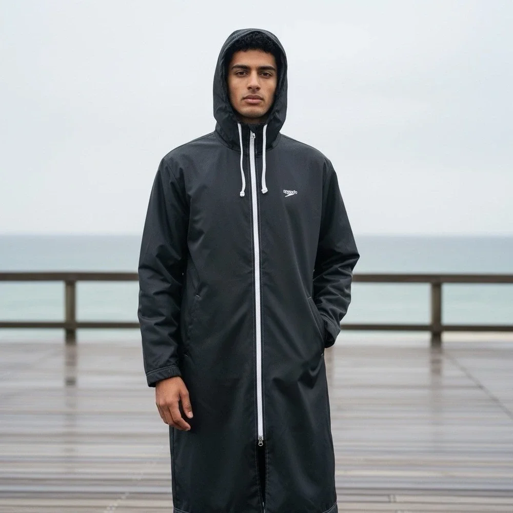 Speedo Hooded Fleece Lined Swim Team Parka Unisex Adult Swim Jacket Coverup Sz S